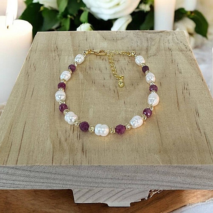 Bratara dama eleganta Munira cu perle de cultura si Rubin natural cu argint 925 [8]