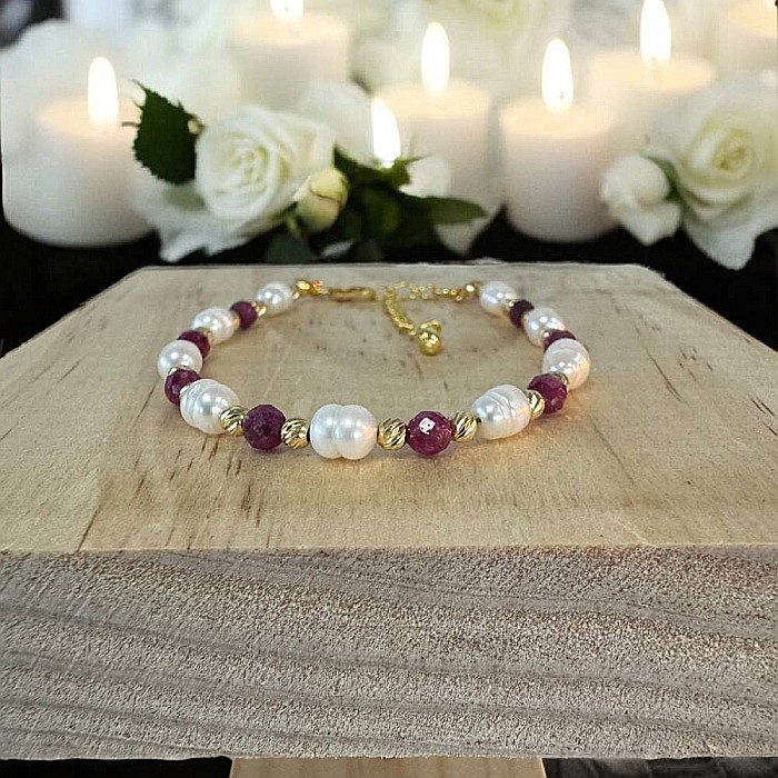 Bratara dama eleganta Munira cu perle de cultura si Rubin natural cu argint 925 [9]