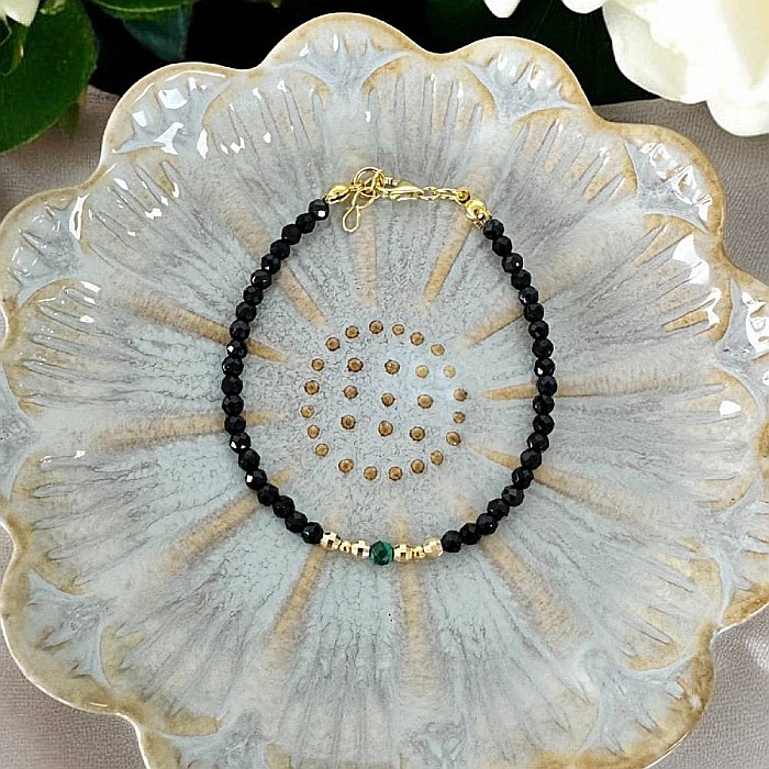 Bratara dama eleganta Tara din spinel negru cu malachit si argint placat cu aur [4]
