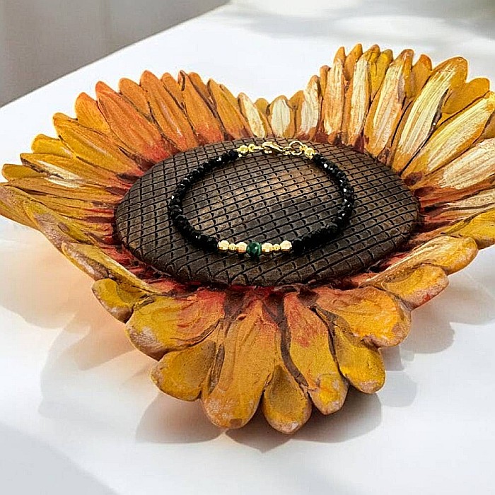 Bratara dama eleganta Tara din spinel negru cu malachit si argint placat cu aur [7]