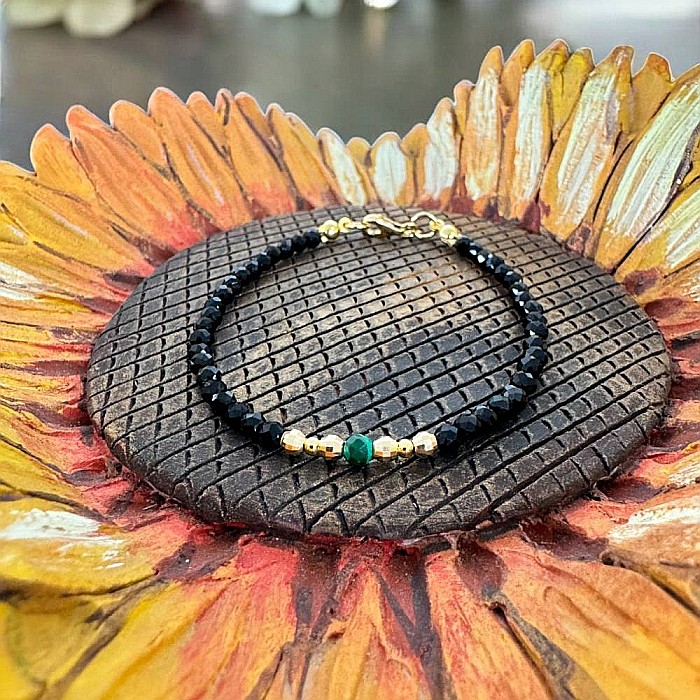 Bratara dama eleganta Tara din spinel negru cu malachit si argint placat cu aur [3]