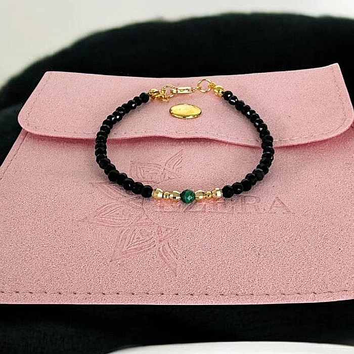 Bratara dama eleganta Tara din spinel negru cu malachit si argint placat cu aur [5]