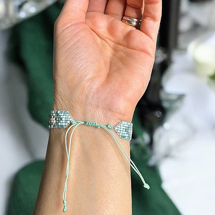 Bratara dama eleganta Yara din margele Miyuki turcoaz impletita pe snur [3]