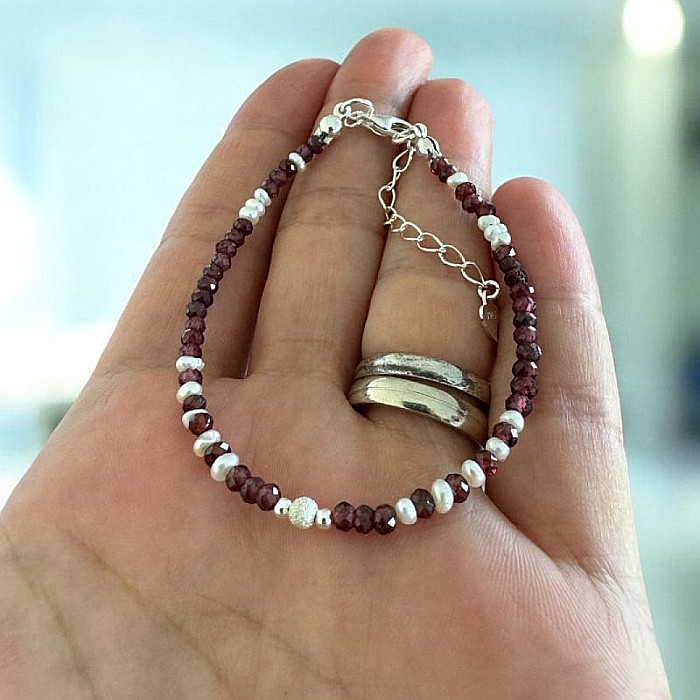 Bratara dama Ella din cristale de Granat si Perle de Cultura cu argint 925 [6]