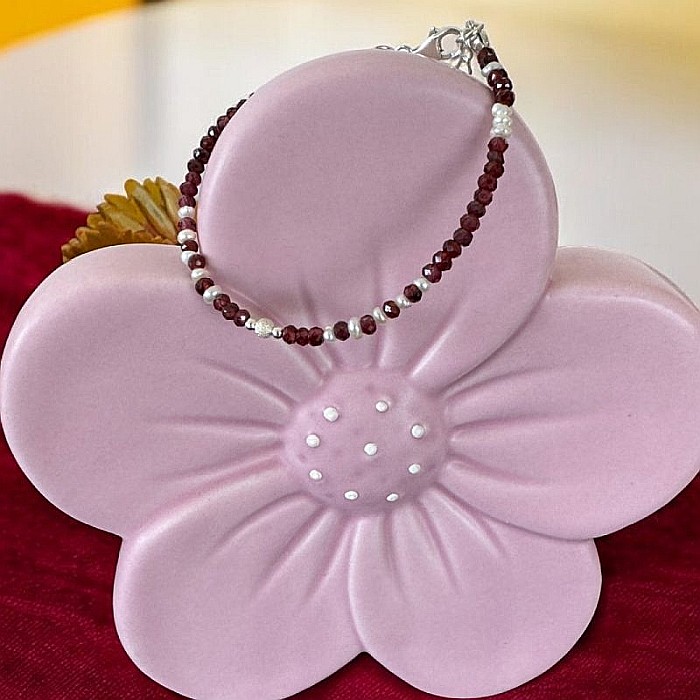 Bratara dama Ella din cristale de Granat si Perle de Cultura cu argint 925 [7]