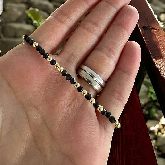 Bratara dama handmade din Obsidian Amina cu bilute din argint placat cu aur [3]