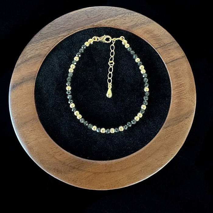 Bratara dama handmade din Obsidian Amina cu bilute din argint placat cu aur [4]