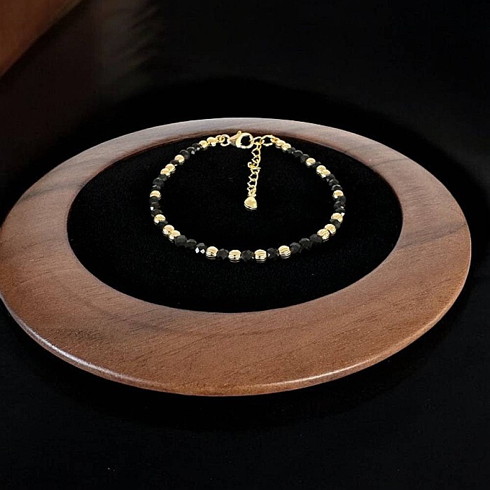 Bratara dama handmade din Obsidian Amina cu bilute din argint placat cu aur [5]