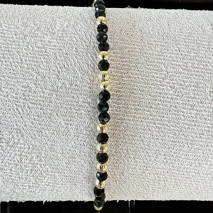 Bratara dama handmade din Obsidian Amina cu bilute din argint placat cu aur [8]