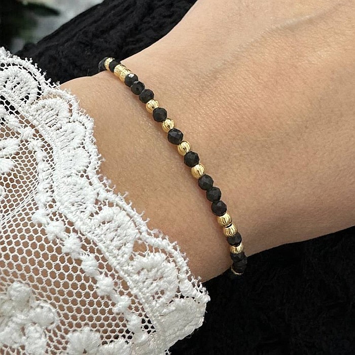 Bratara dama handmade din Obsidian Amina cu bilute din argint placat cu aur [10]