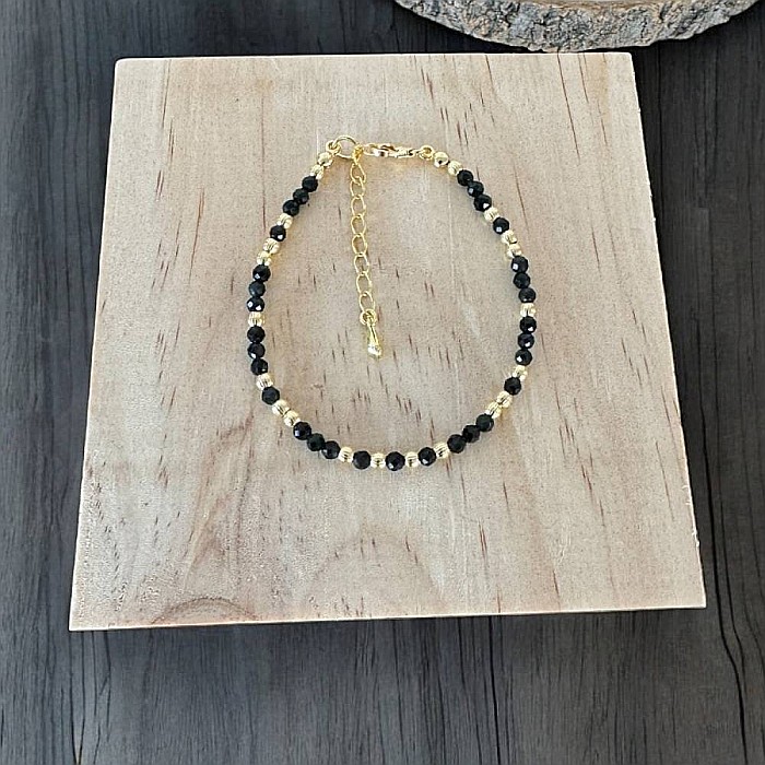 Bratara dama handmade din Obsidian Amina cu bilute din argint placat cu aur [9]