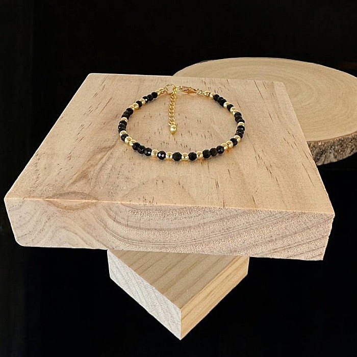 Bratara dama handmade din Obsidian Amina cu bilute din argint placat cu aur [1]