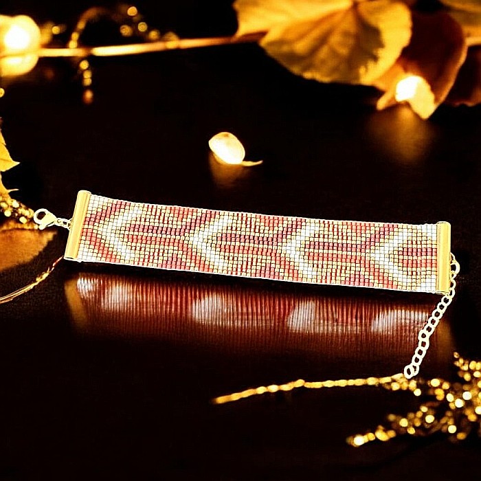 Bratara dama handmade Lamia din margele Miyuki, impletita in culori portocalii [4]