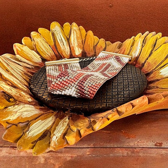 Bratara dama handmade Lamia din margele Miyuki, impletita in culori portocalii [5]