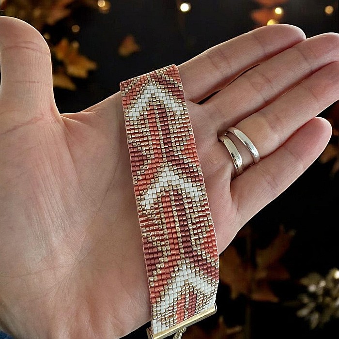 Bratara dama handmade Lamia din margele Miyuki, impletita in culori portocalii [3]