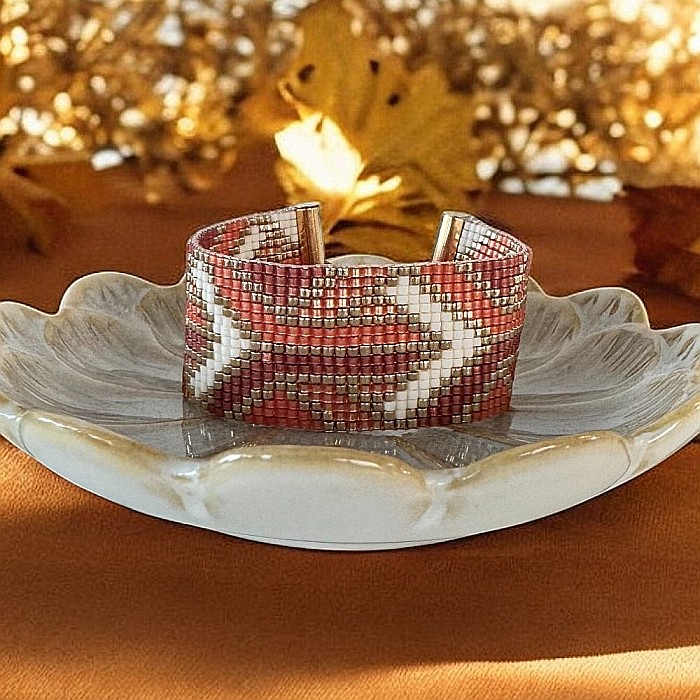 Bratara dama handmade Lamia din margele Miyuki, impletita in culori portocalii [2]