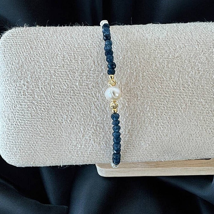 Bratara dama Indira din safir si perle naturale cu argint placat cu aur [1]