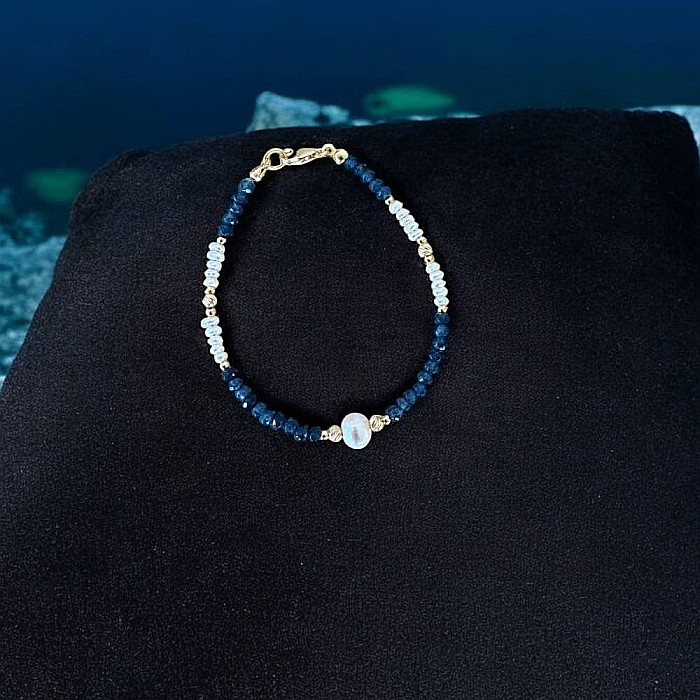 Bratara dama Indira din safir si perle naturale cu argint placat cu aur [4]