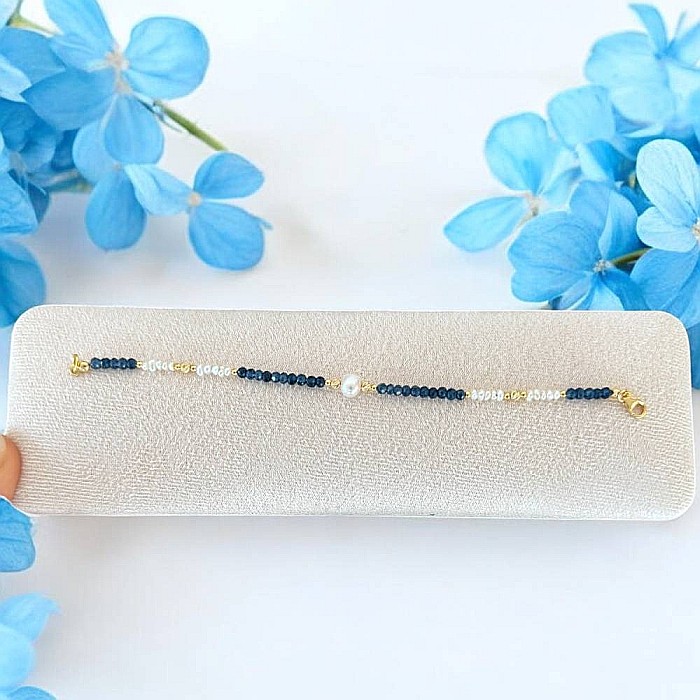 Bratara dama Indira din safir si perle naturale cu argint placat cu aur [2]