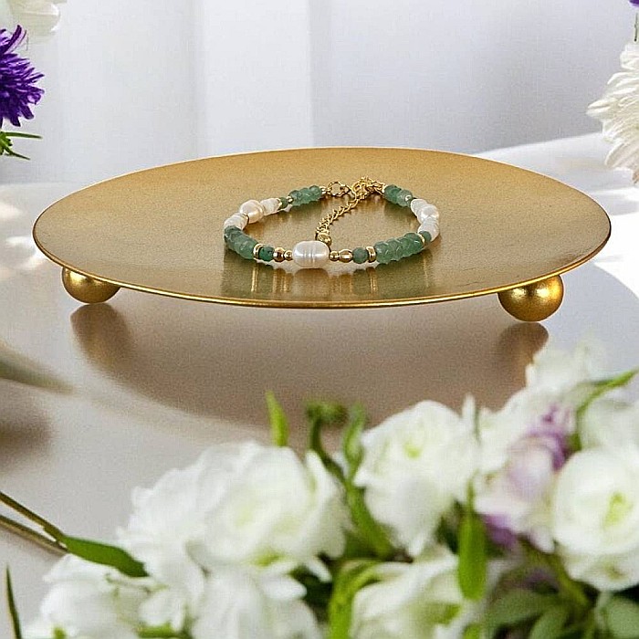 Bratara dama Lana din jad verde si perle naturale cu argint placat cu aur [7]
