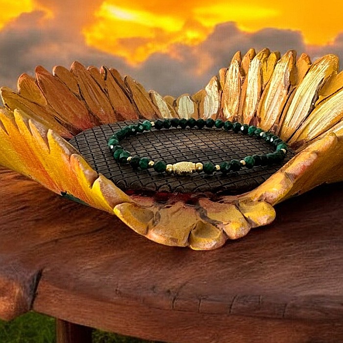 Bratara dama Linda din cristale de malachit natural si accesorii din argint placat cu aur [5]