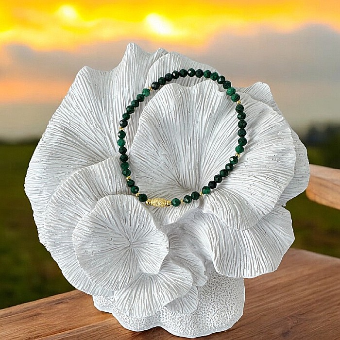 Bratara dama Linda din cristale de malachit natural si accesorii din argint placat cu aur [4]