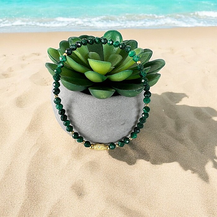 Bratara dama Linda din cristale de malachit natural si accesorii din argint placat cu aur [2]