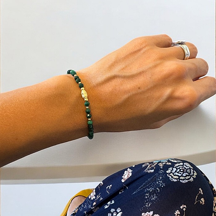 Bratara dama Linda din cristale de malachit natural si accesorii din argint placat cu aur [3]