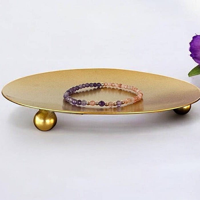 Bratara dama Mia din ametist si piatra soarelui cu argint placat rose gold [6]