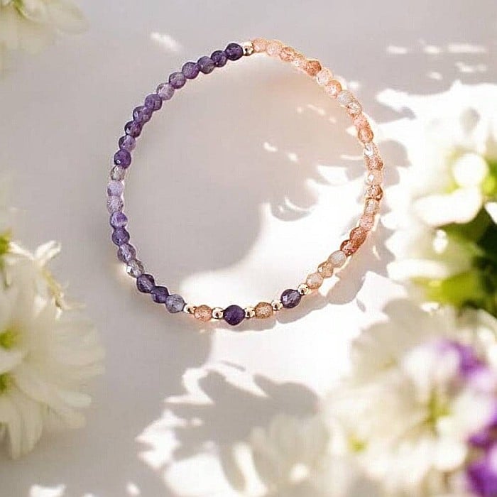 Bratara dama Mia din ametist si piatra soarelui cu argint placat rose gold [5]