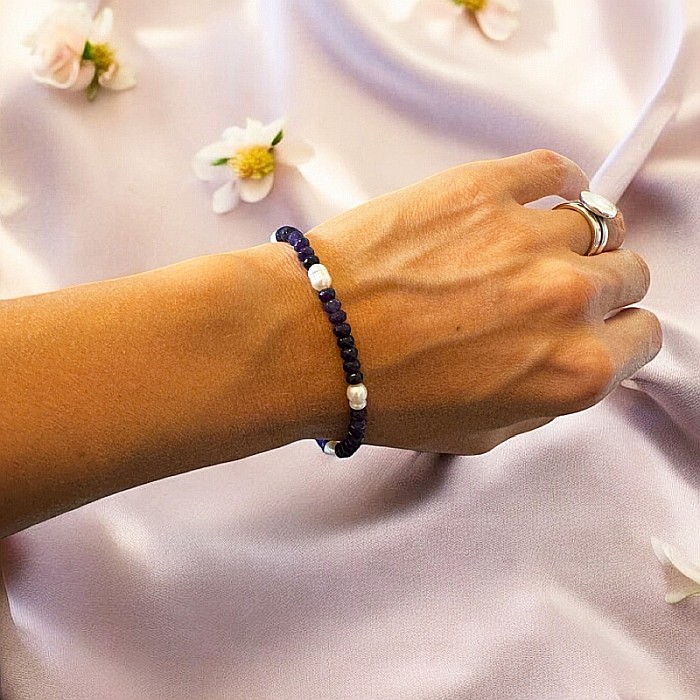 Bratara dama Nedia cu Jad Mov fatetat cu Perle Naturale [2]