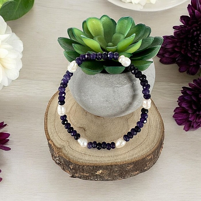 Bratara dama Nedia cu Jad Mov fatetat cu Perle Naturale [3]