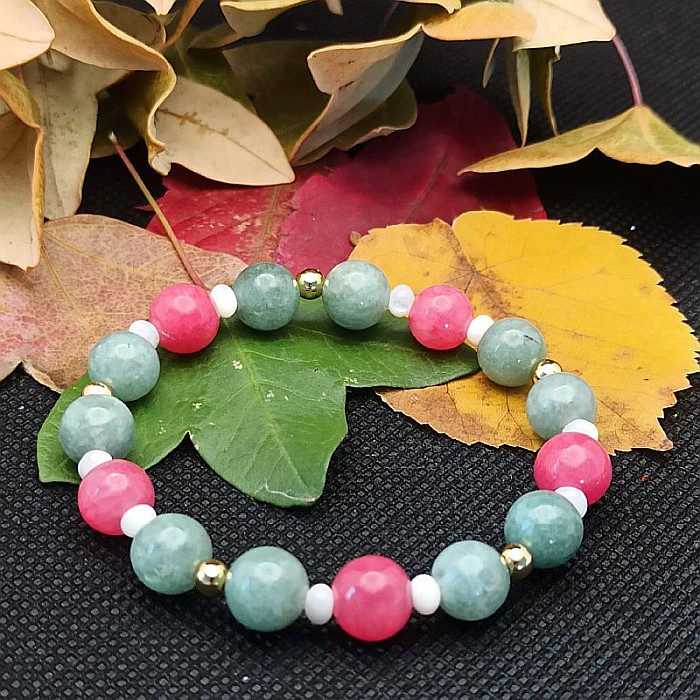 Bratara dama Odette, din pietre semipretioase de Jad Verde si Jad Rosu, margele de 8mm [3]