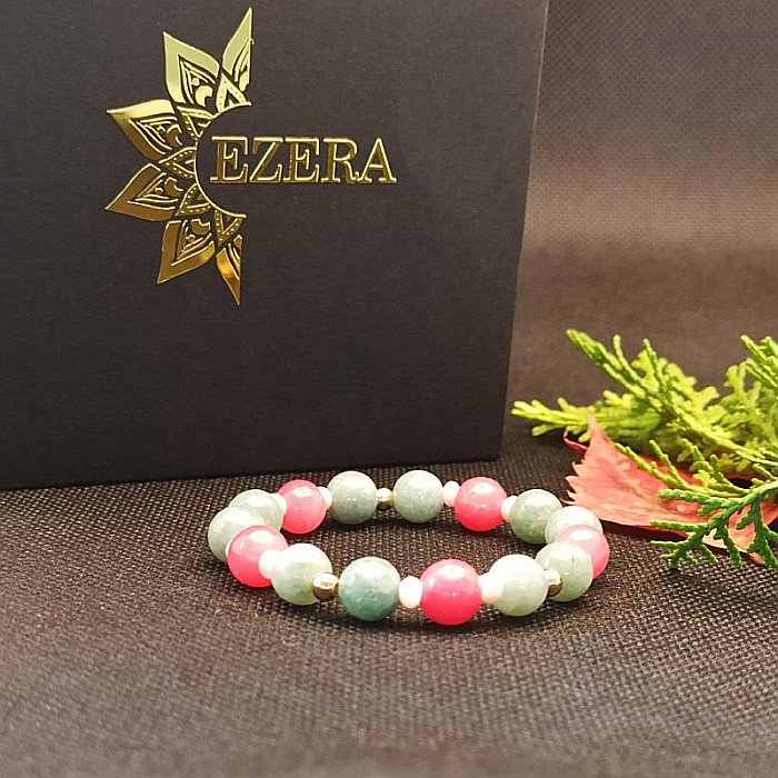 Bratara dama Odette, din pietre semipretioase de Jad Verde si Jad Rosu, margele de 8mm [6]