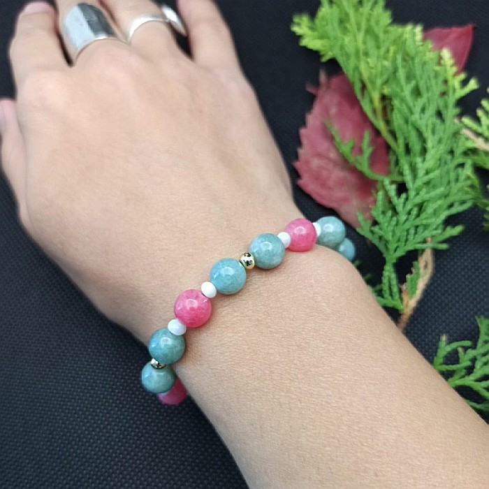 Bratara dama Odette, din pietre semipretioase de Jad Verde si Jad Rosu, margele de 8mm [4]