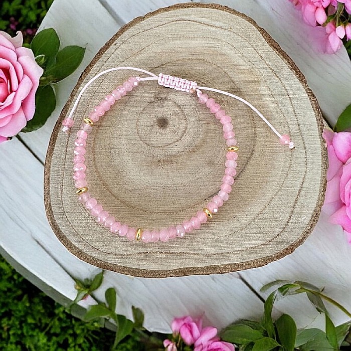 Bratara dama Olivia snur din cristale de Jad Roz Fatetat cu accesorii din argint placat cu aur 925 [3]