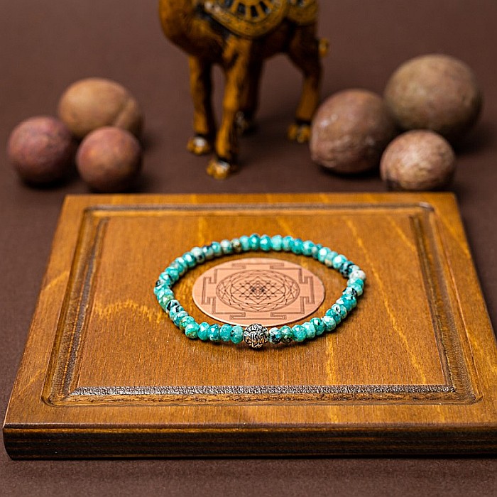 Bratara dama pietre naturale Jad Verde-Turcoaz fatetat Ajay cu charm din argint 925 [5]