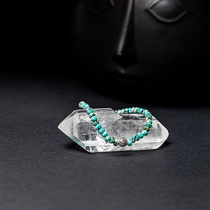 Bratara dama pietre naturale Jad Verde-Turcoaz fatetat Ajay cu charm din argint 925 [3]