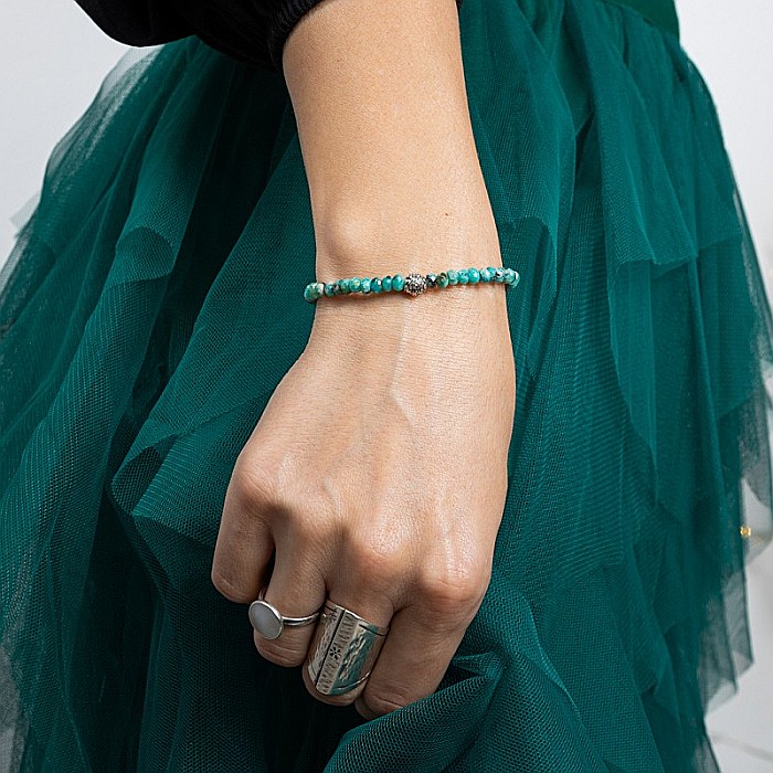 Bratara dama pietre naturale Jad Verde-Turcoaz fatetat Ajay cu charm din argint 925 [12]