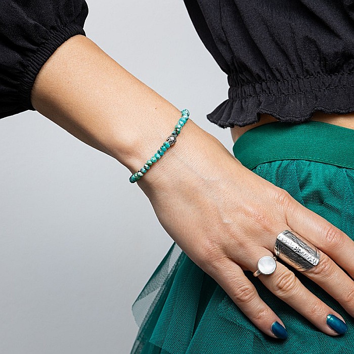 Bratara dama pietre naturale Jad Verde-Turcoaz fatetat Ajay cu charm din argint 925 [1]