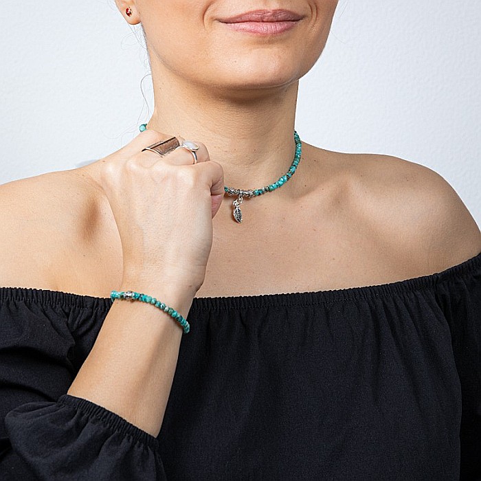 Bratara dama pietre naturale Jad Verde-Turcoaz fatetat Ajay cu charm din argint 925 [13]