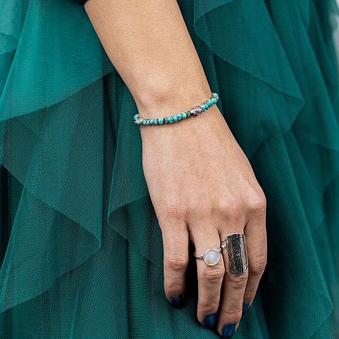 Bratara dama pietre naturale Jad Verde-Turcoaz fatetat Ajay cu charm din argint 925 [2]