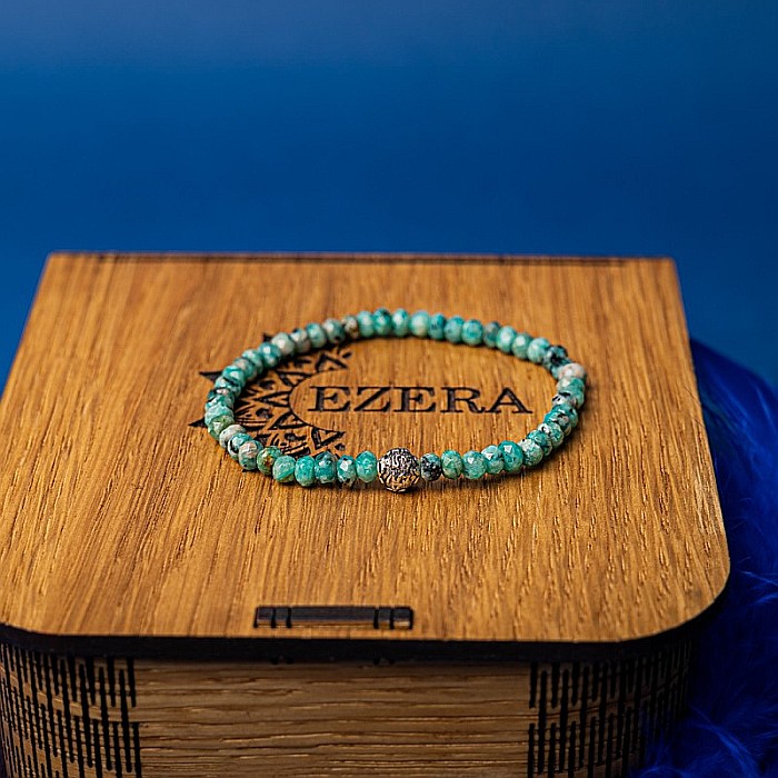 Bratara dama pietre naturale Jad Verde-Turcoaz fatetat Ajay cu charm din argint 925 [7]