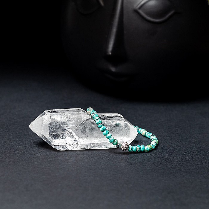 Bratara dama pietre naturale Jad Verde-Turcoaz fatetat Ajay cu charm din argint 925 [6]