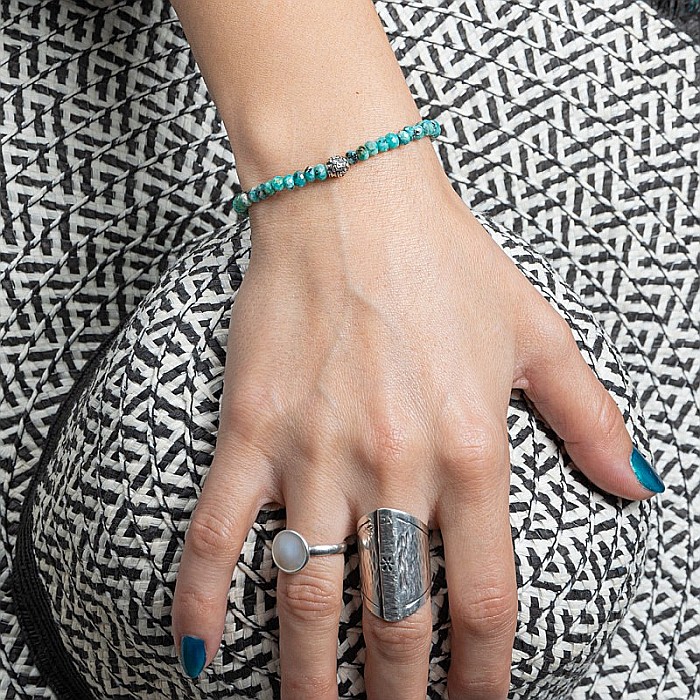 Bratara dama pietre naturale Jad Verde-Turcoaz fatetat Ajay cu charm din argint 925 [11]