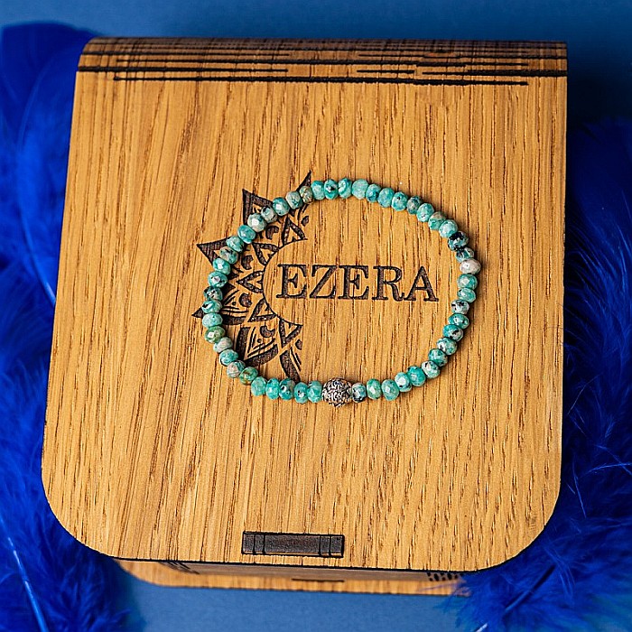 Bratara dama pietre naturale Jad Verde-Turcoaz fatetat Ajay cu charm din argint 925 [8]