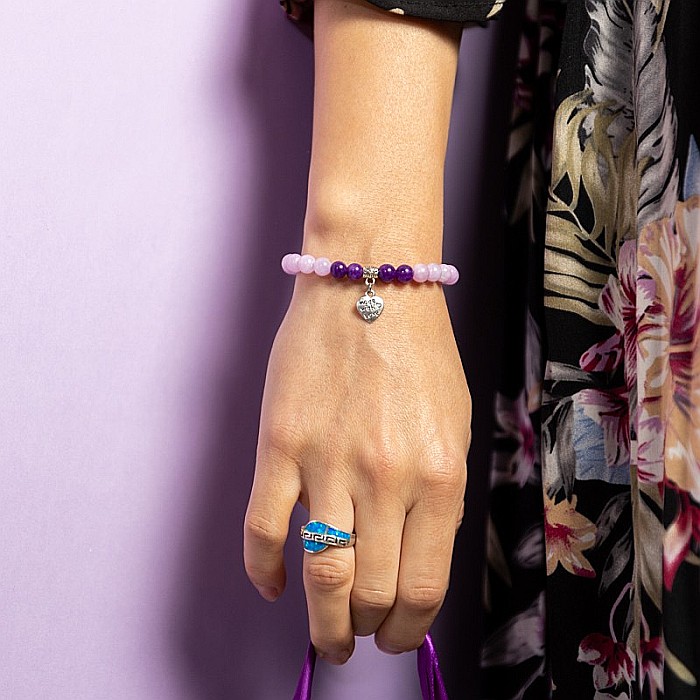 Bratara dama pietre semipretioase Helen, cristale de Jad Roz si Jad Mov, sfere de 6mm [3]