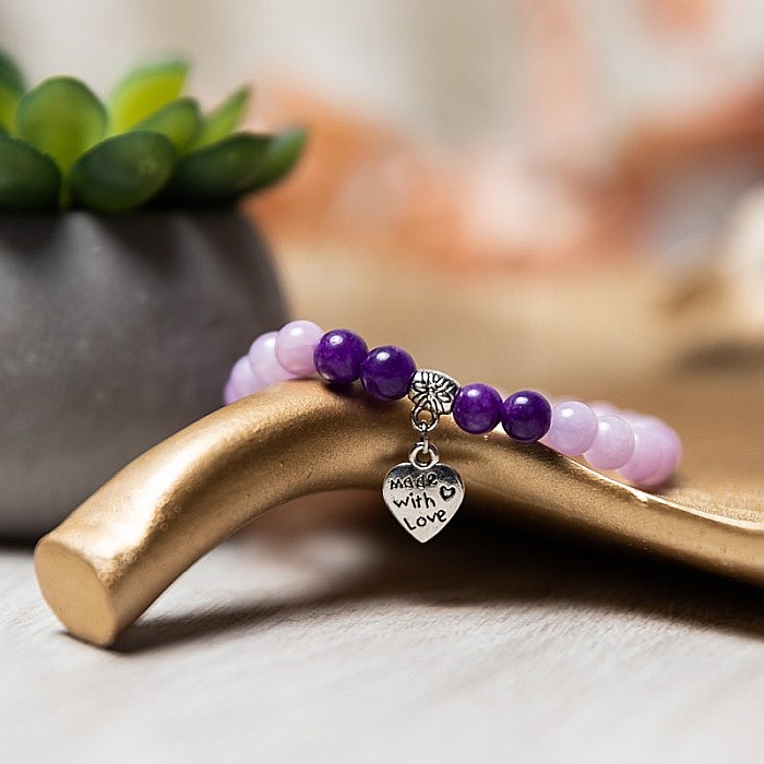 Bratara dama pietre semipretioase Helen, cristale de Jad Roz si Jad Mov, sfere de 6mm [6]