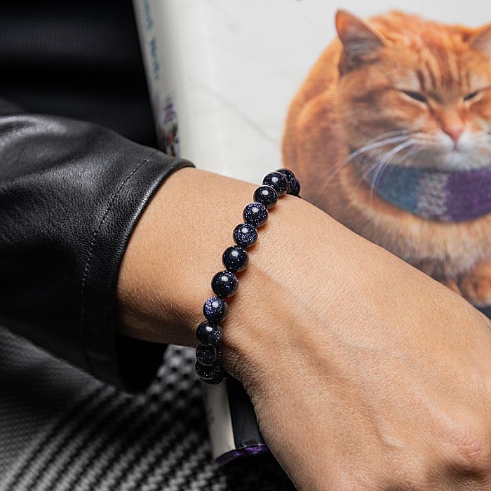 Bratara Dama Pietre Semipretioase Sintetice, Sand Stone Albastru, “Ela”, Margele de 8 mm [4]