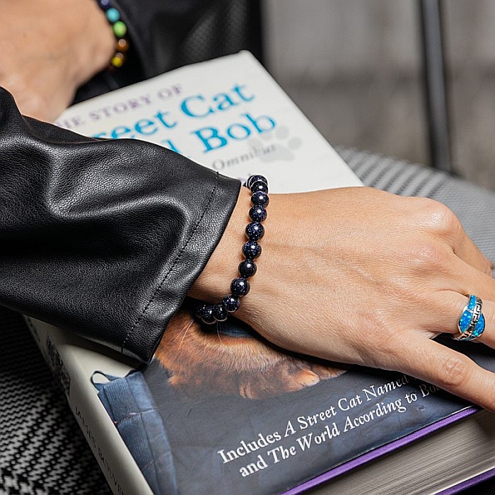 Bratara Dama Pietre Semipretioase Sintetice, Sand Stone Albastru, “Ela”, Margele de 8 mm [2]